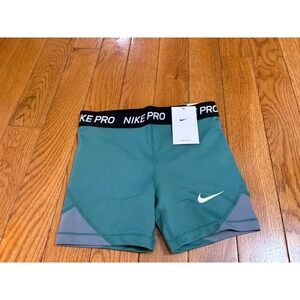 Nike Pro Dri-FIT girls Training Shorts Teal Green Grey AQ9040-361 Size Large NEW